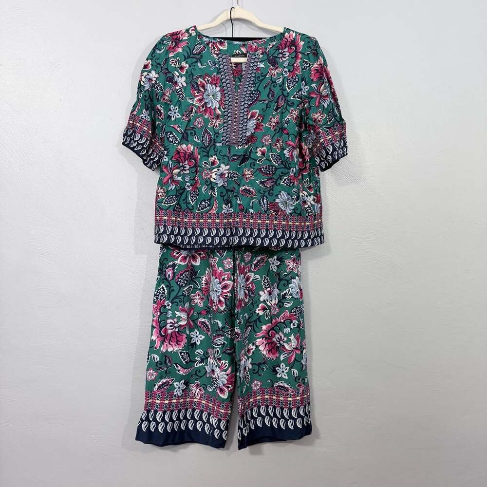 Talbots Coordinating Set Size M Green Floral Print Cotton